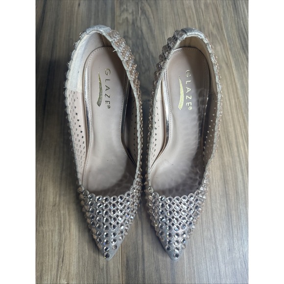 Glaze Women's Heels Size 7.5 Tan Pointed Gem Covered - Picture 5 of 12